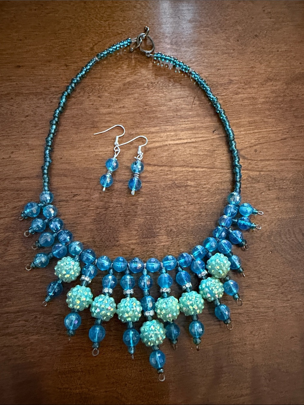 Handcrafted Turquoise Blue Statement Necklace and Earrings Set